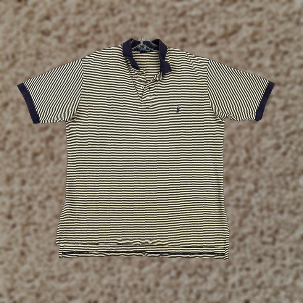 Ralph Lauren VINTAGE Ralph Lauren Polo Shirt Adult XL Blue Yellow Stripe 100% Cotton Short Sleeve Mens Slim Fit Size US XL / EU 56 / 4 - 1 Thumbnail