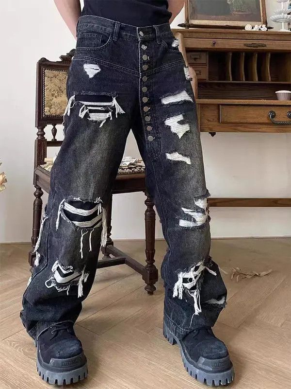 VIBE Distressed washed ripped button fly heavyweight jeans Size US 29 - 3 Thumbnail