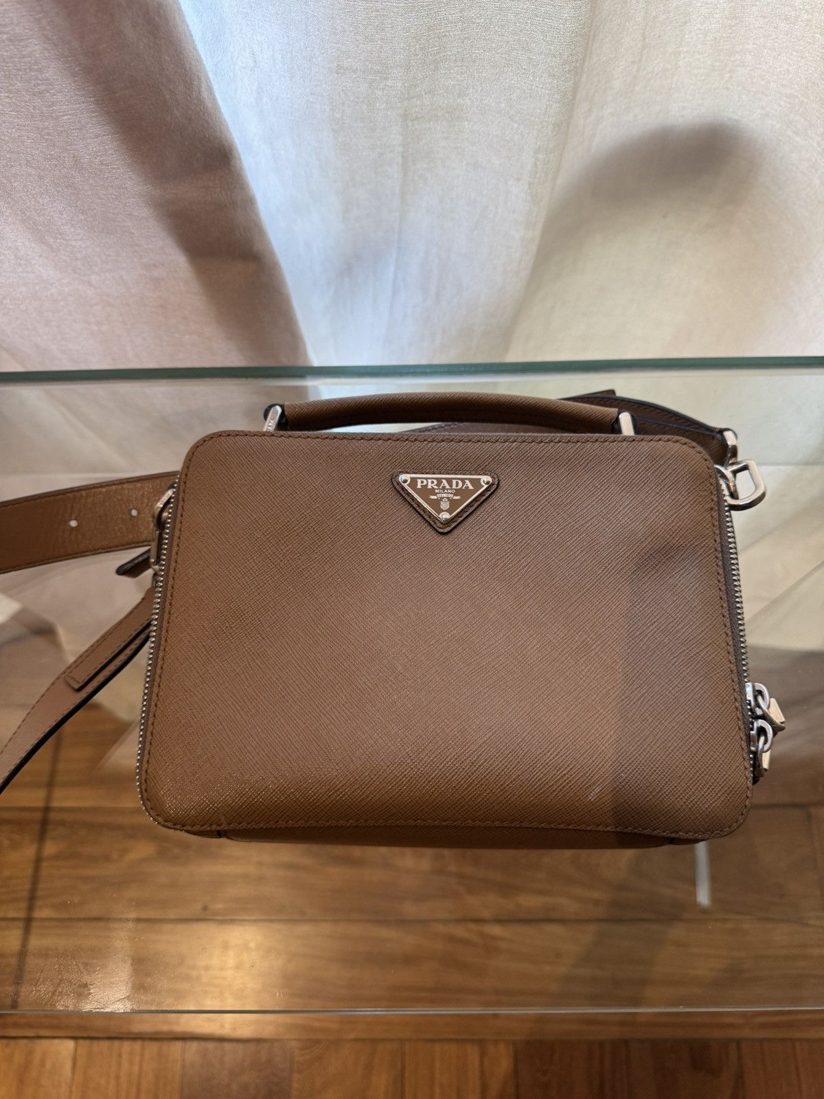Prada Leather Shoulder Bag in Brown, Women's