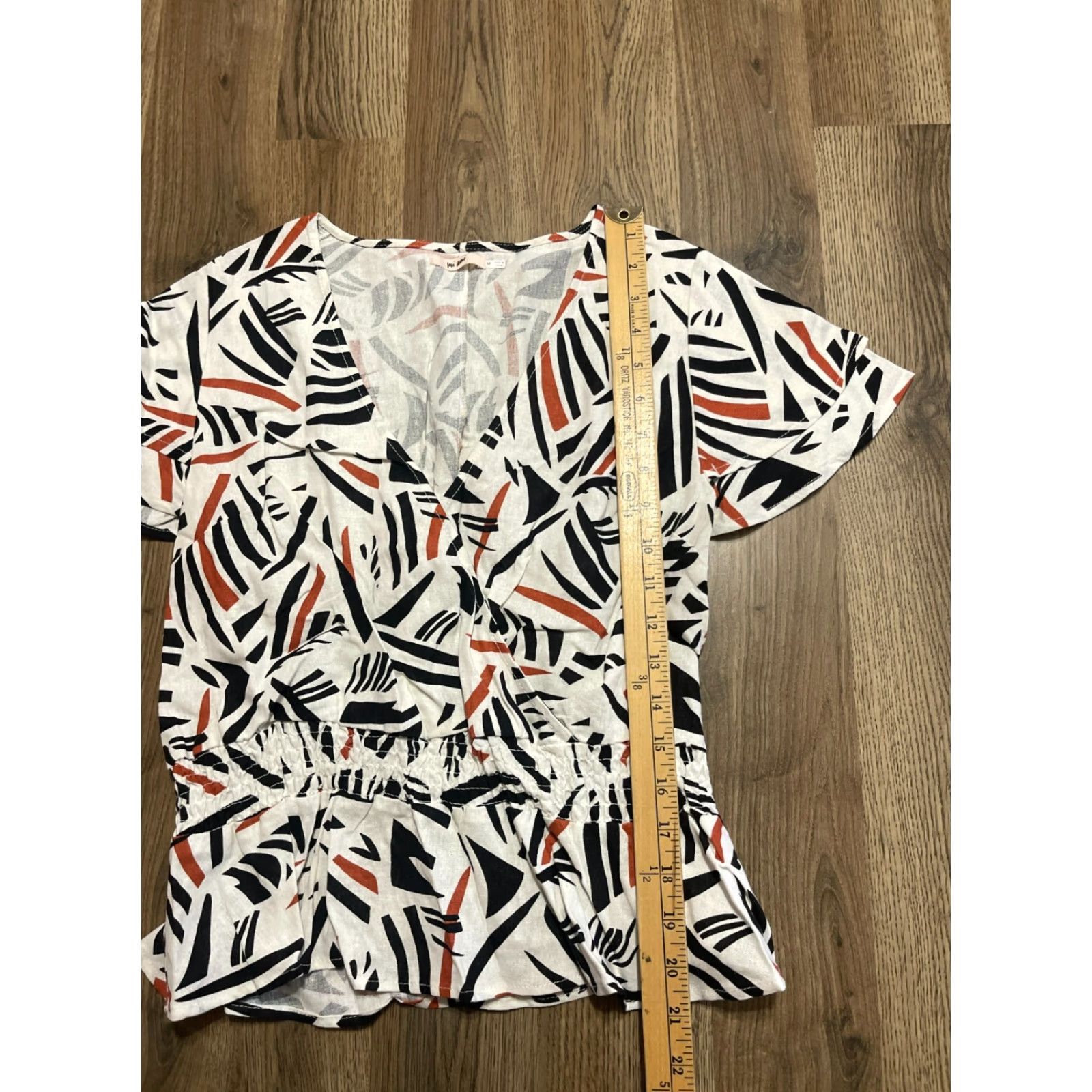 Gloverall Mi Ami Shirt Women's Medium Orange White V-Neck Allover Print Shirt Girls? Size M / US 6-8 / IT 42-44 - 7 Thumbnail