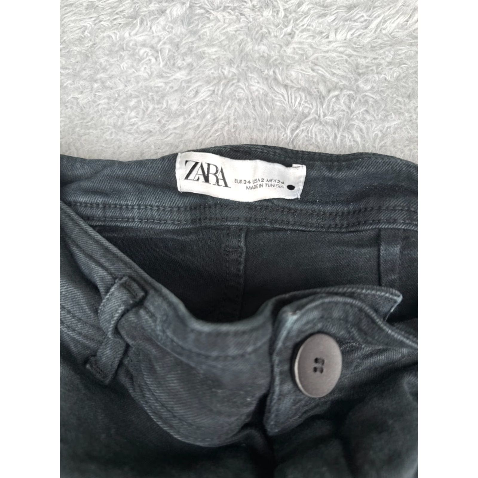 Zara Zara Jeans Women 2 Black Denim Wide Leg High Rise Zip Fly Cotton Blend 24X28 Size 26" / US 2 / IT 38 - 6 Thumbnail