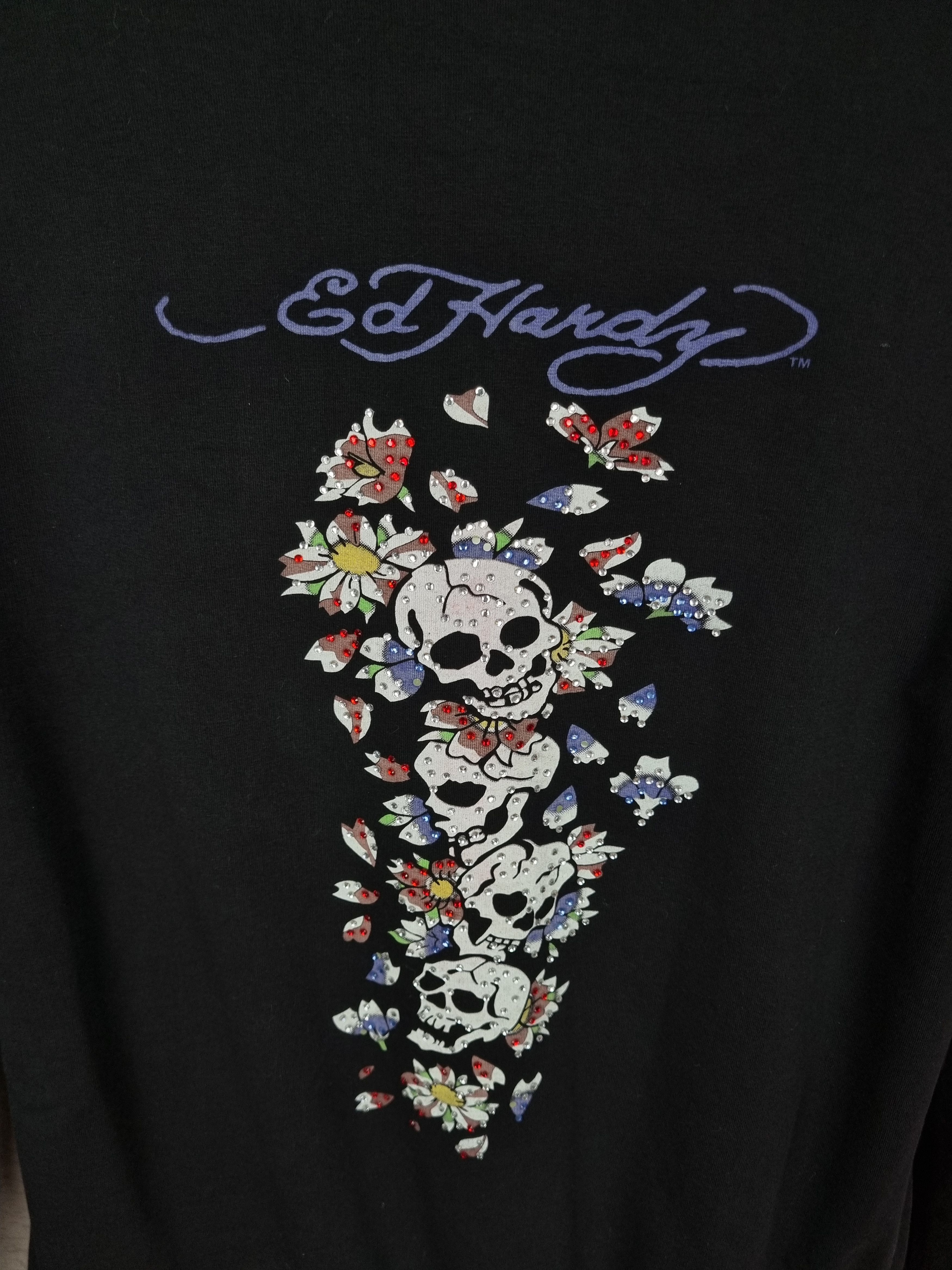 Christian Audigier × Ed Hardy Ed Hardy Skull Flowers Tattoo Art Faded Zip Up Hoodie Size M / US 6-8 / IT 42-44 - 6 Thumbnail