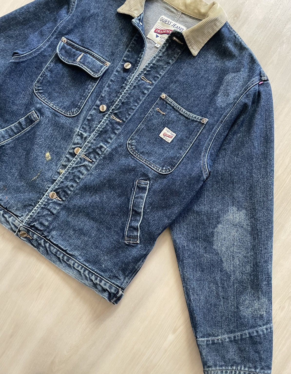 Guess VTG 90s Guess USA Denim Trucker Trim Sz L distressed Size US L / EU 52-54 / 3 - 2 Thumbnail