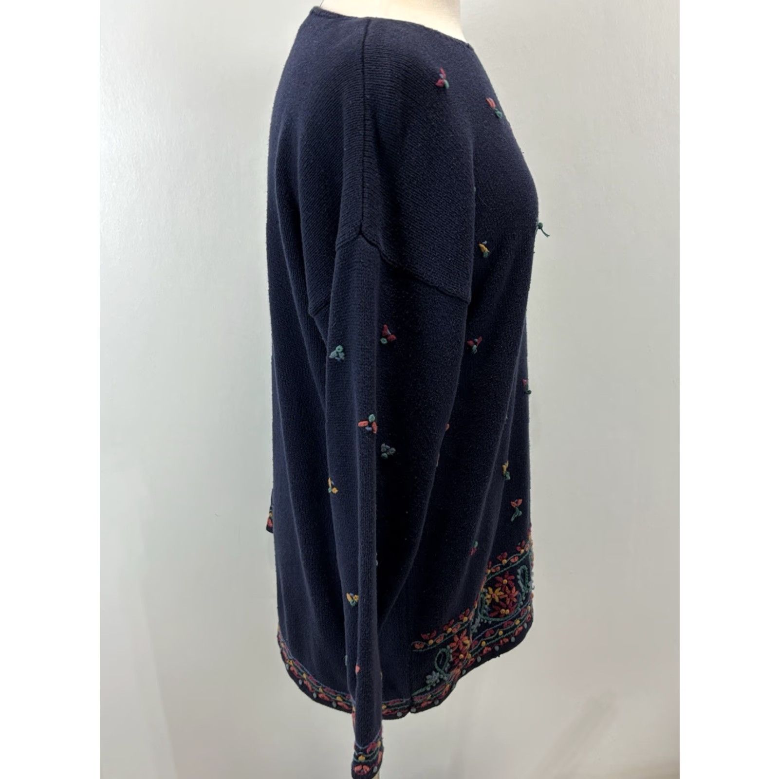 Vintage VINTAGE Tulchan Knit Tunic Sweater L Women’s Blue Cotton Oversized Floral Knit Long Sleeve Casual Fall Winter Womens Size L / US 10 / IT 46 - 4 Thumbnail