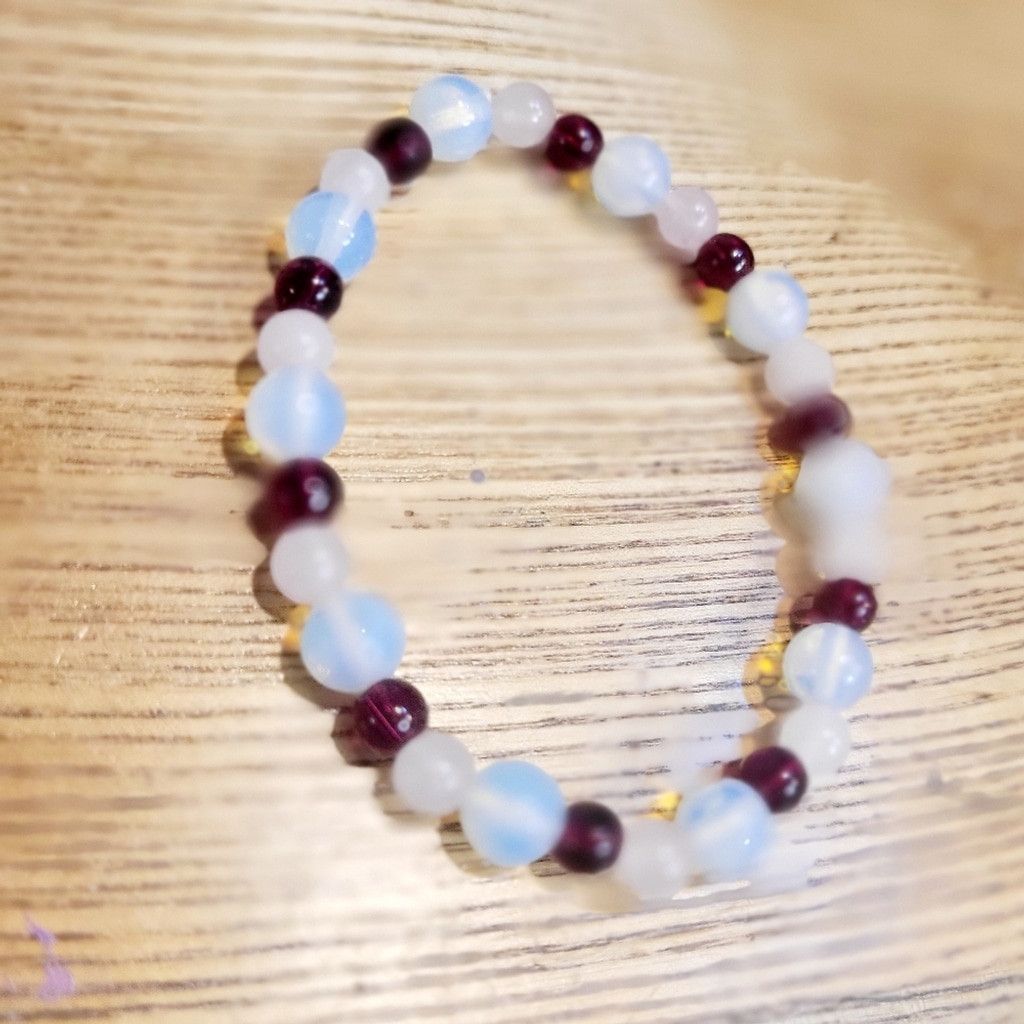 Handmade Garnet Rose Quartz Opalite stretchy bracelet Size ONE SIZE - 2 Thumbnail