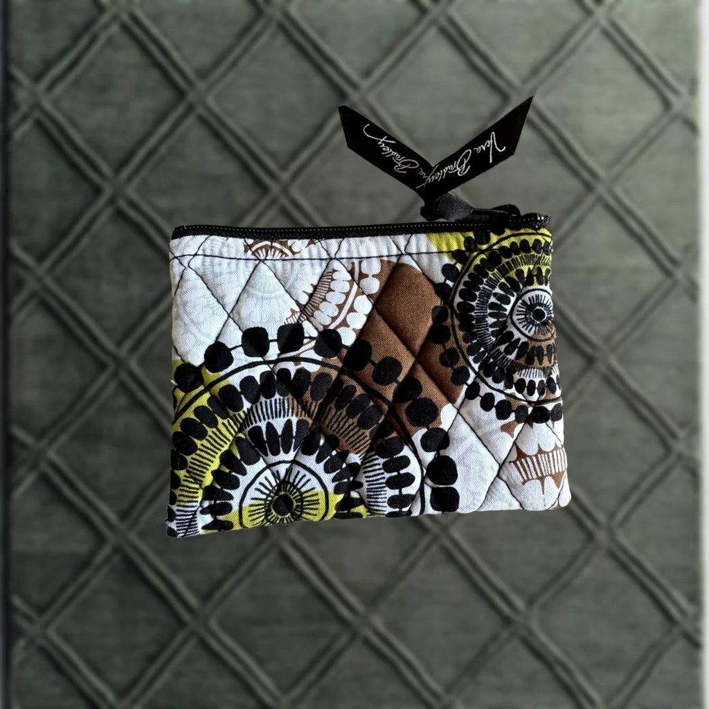 Vera Bradley Vera Bradley Coin Purse Cocoa Moss Quilted Black Brown Green Multicolor Zipper Organizer Women One Size Geometric Pattern Coins 90s? Size ONE SIZE - 1 Thumbnail