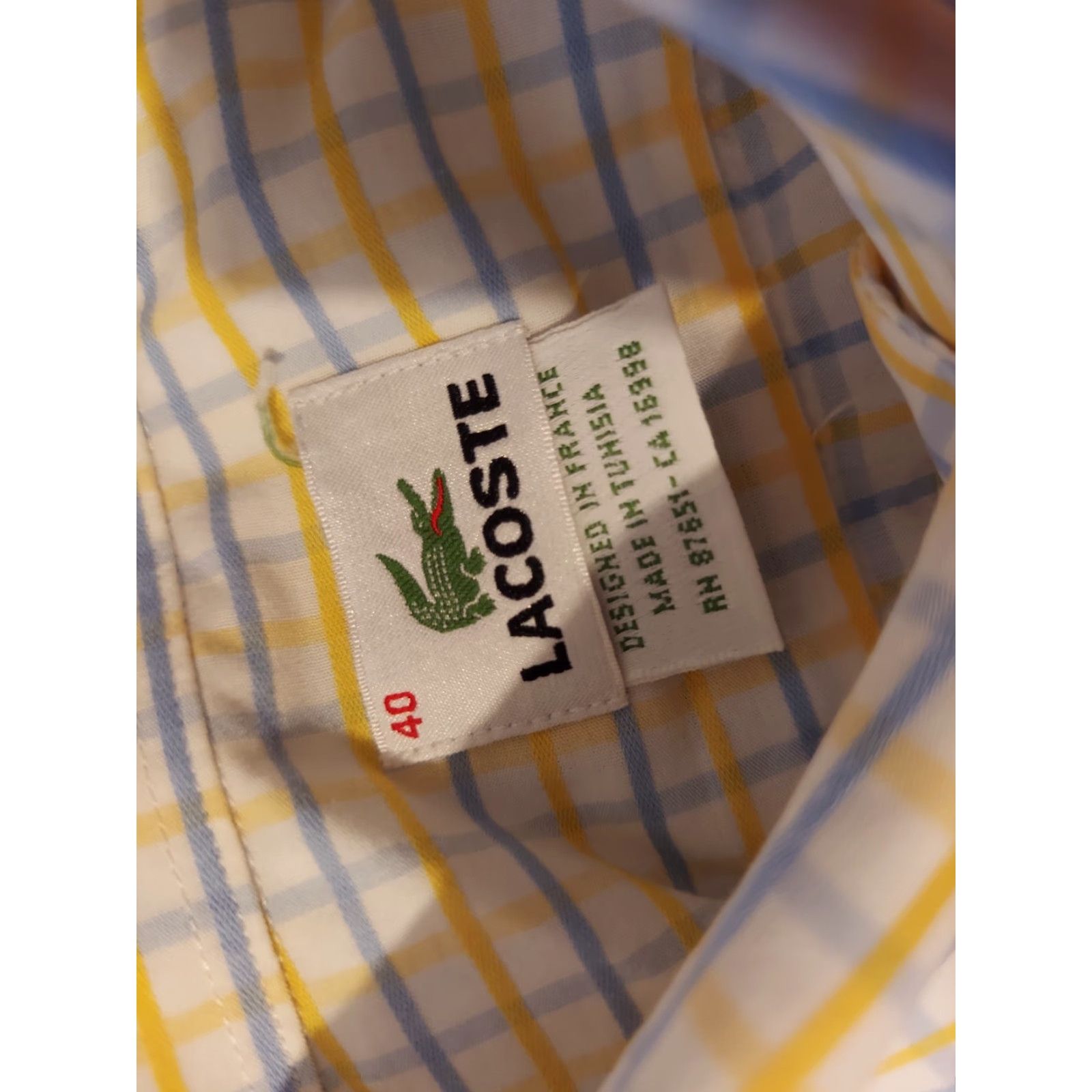 Lacoste Lacoste Mens Dress Shirt Button-Up Long Sleeve Cotton Yellow M 40 Medium Name Brand Shirt Mens Size 40R - 3 Thumbnail