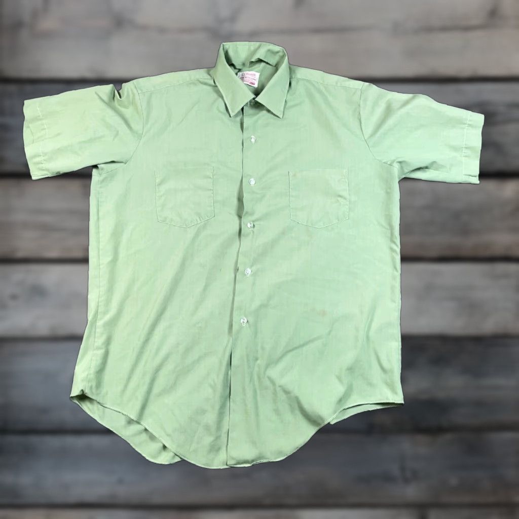 Vintage VINTAGE Brent 70s Lightweight Button-Up Shirt Adult XL Sage Green Polyester-Cotton Blend Casual Japan Tag Mens Size US XL / EU 56 / 4 - 1 Thumbnail