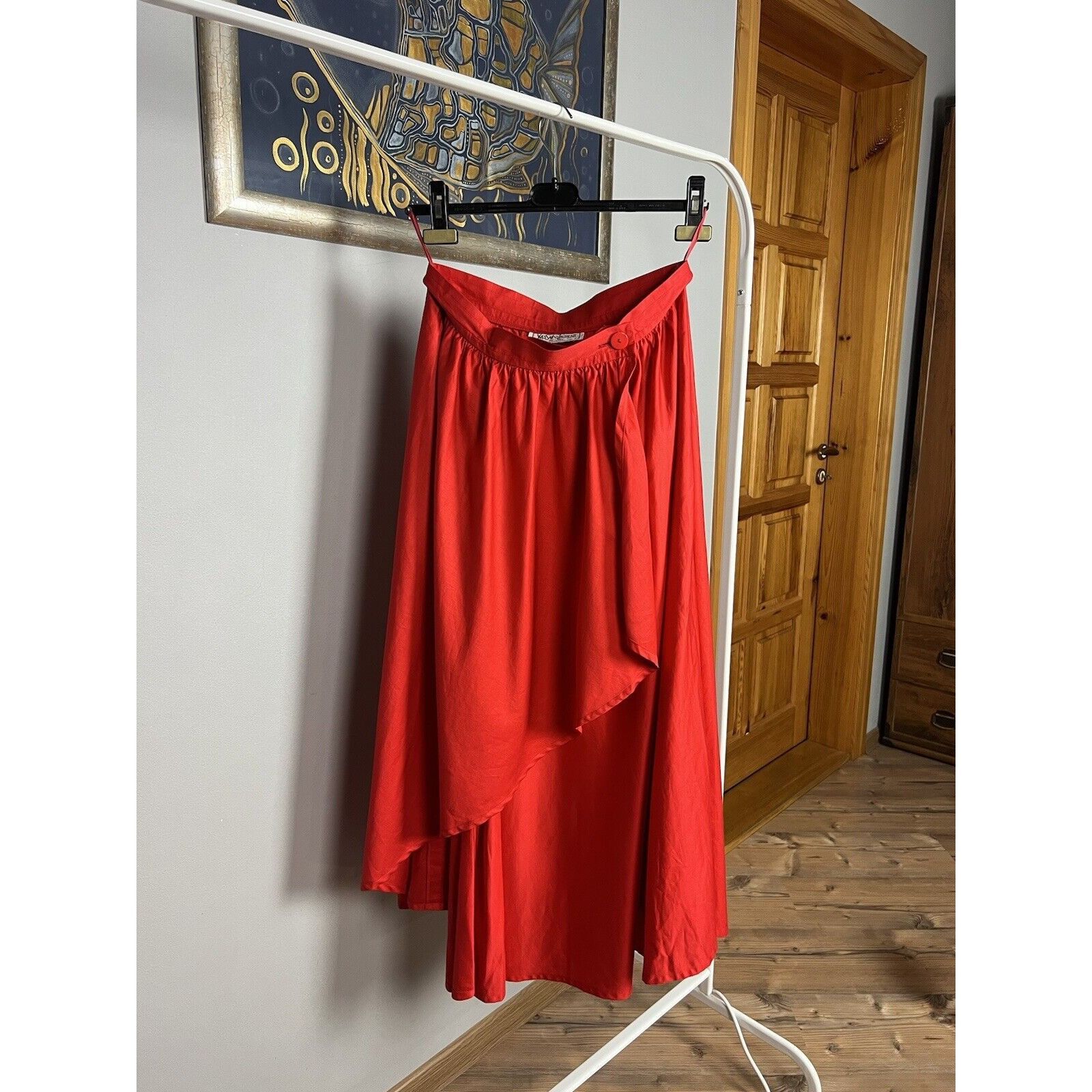 Yves Saint Laurent RARE! YSL Saint Laurent Variation VTG Red Long Wrap Skirt Si Size 29" - 3 Thumbnail