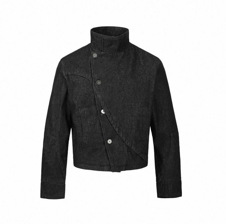 Vintage Asymmetrical Denim Button-Up Jacket (WITH INSULATED PADDING) Size US S / EU 44-46 / 1 - 1 Thumbnail