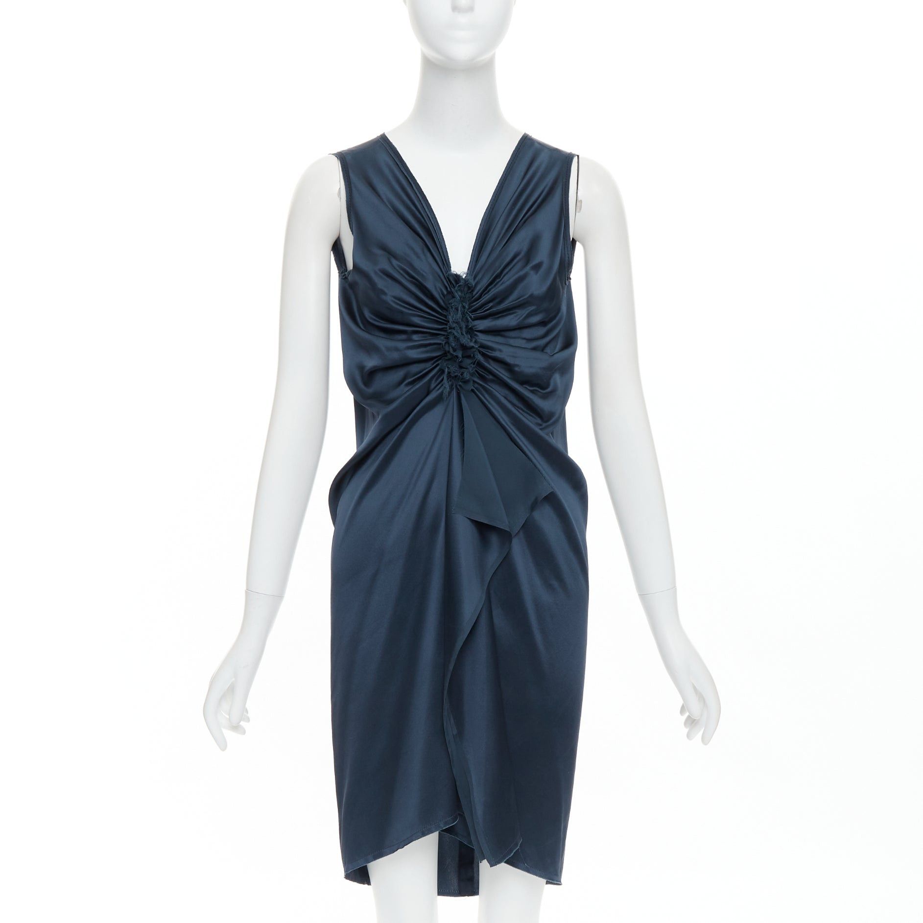 Lanvin LANVIN 2007 Alber Elbaz midnight blue silk gathered ruched draped dress FR38 M Size M / US 6-8 / IT 42-44 - 1 Thumbnail