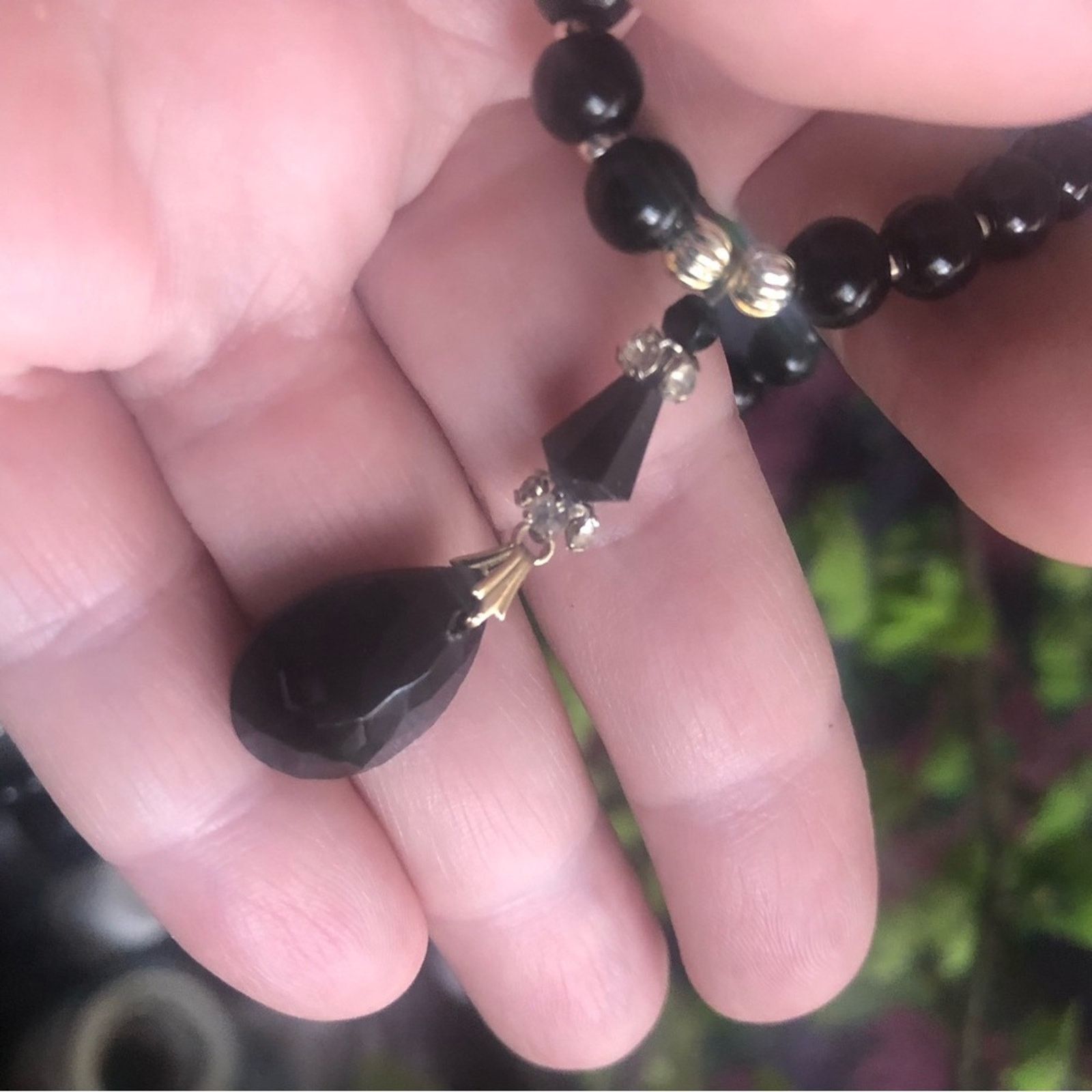 Handmade Handcrafted repurpose black crystal pendant Pearl necklac Size ONE SIZE - 10 Thumbnail
