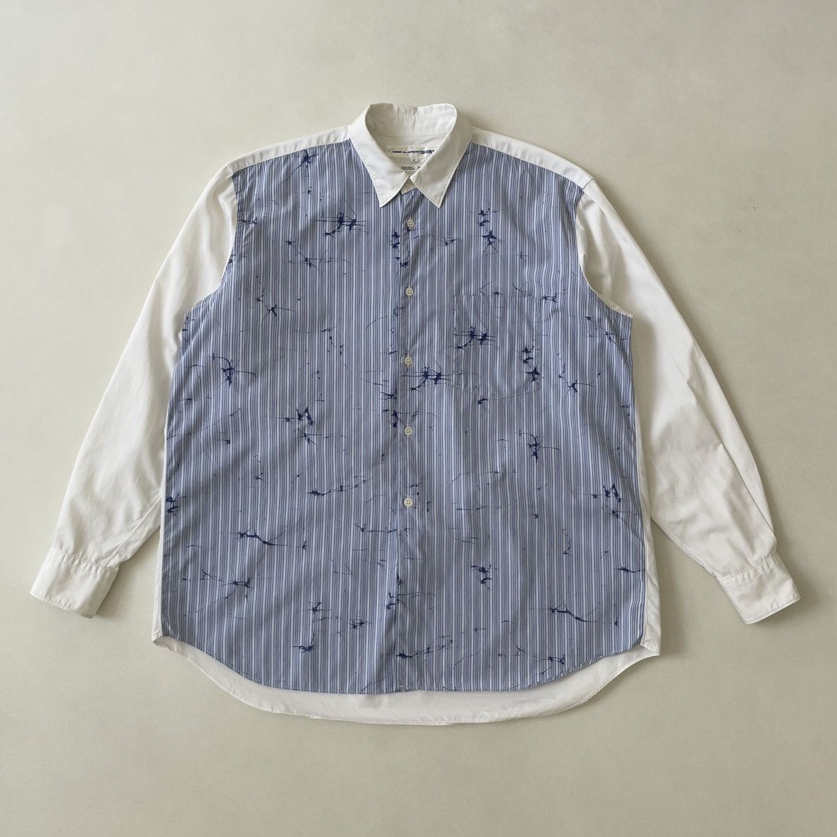 Comme des Garcons Blue/White Stripe Shirt With ‘Splat Print’ Size US M / EU 48-50 / 2 - 1 Thumbnail