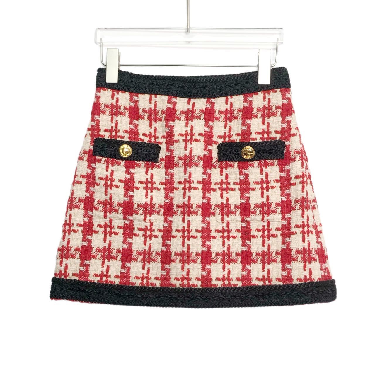 Gucci Gucci Women Red All-over Houndstooth Button Mini Skirt K26WX Size 27" / US 4 / IT 40 - 1 Thumbnail