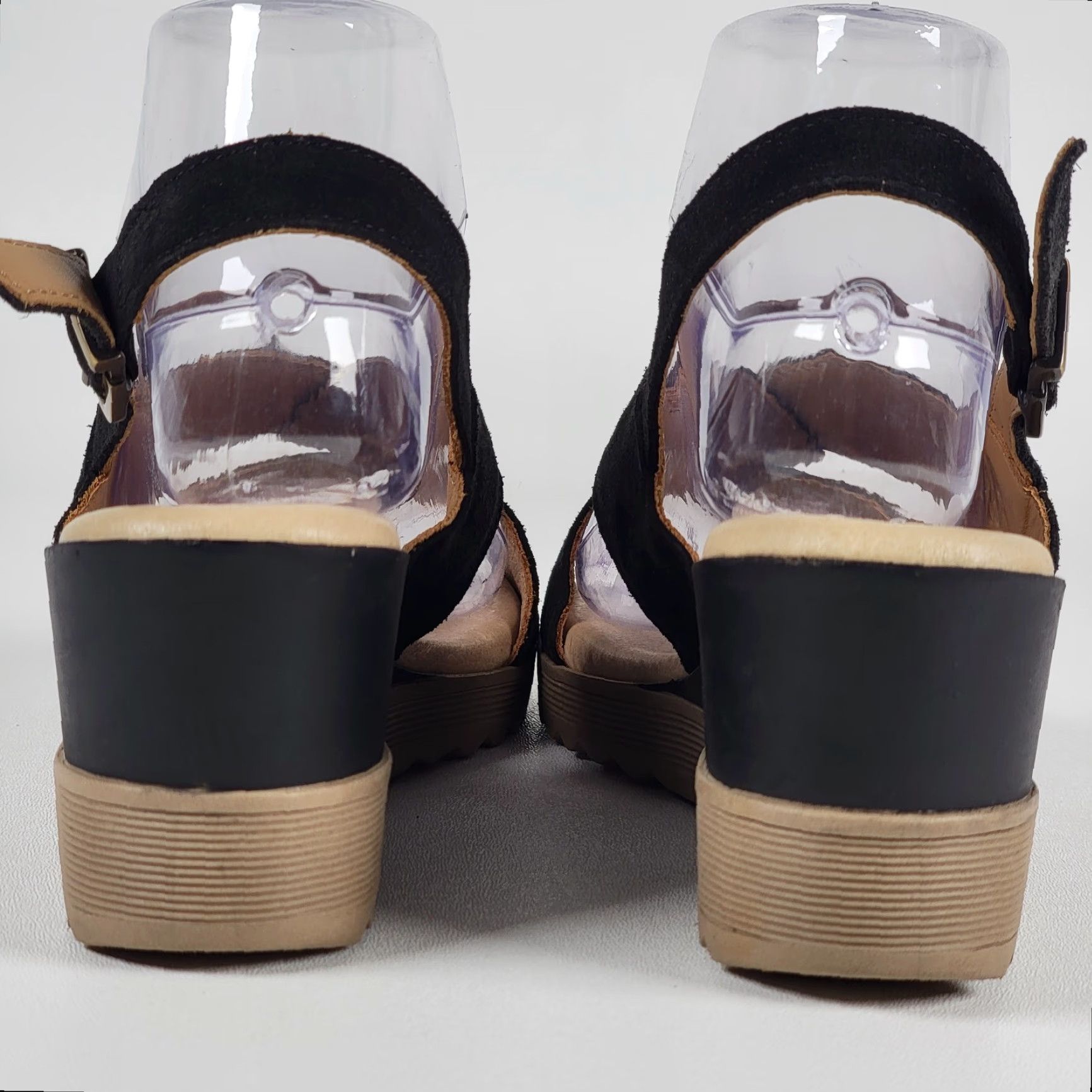 Vintage Eric Michael BOSTON Black Suede Platform Heel Sandals Open Toe Leather Women 8 EU40/US8 Block Heel Platform Summer Spring Fall Size US 8 / IT 38 - 6 Thumbnail