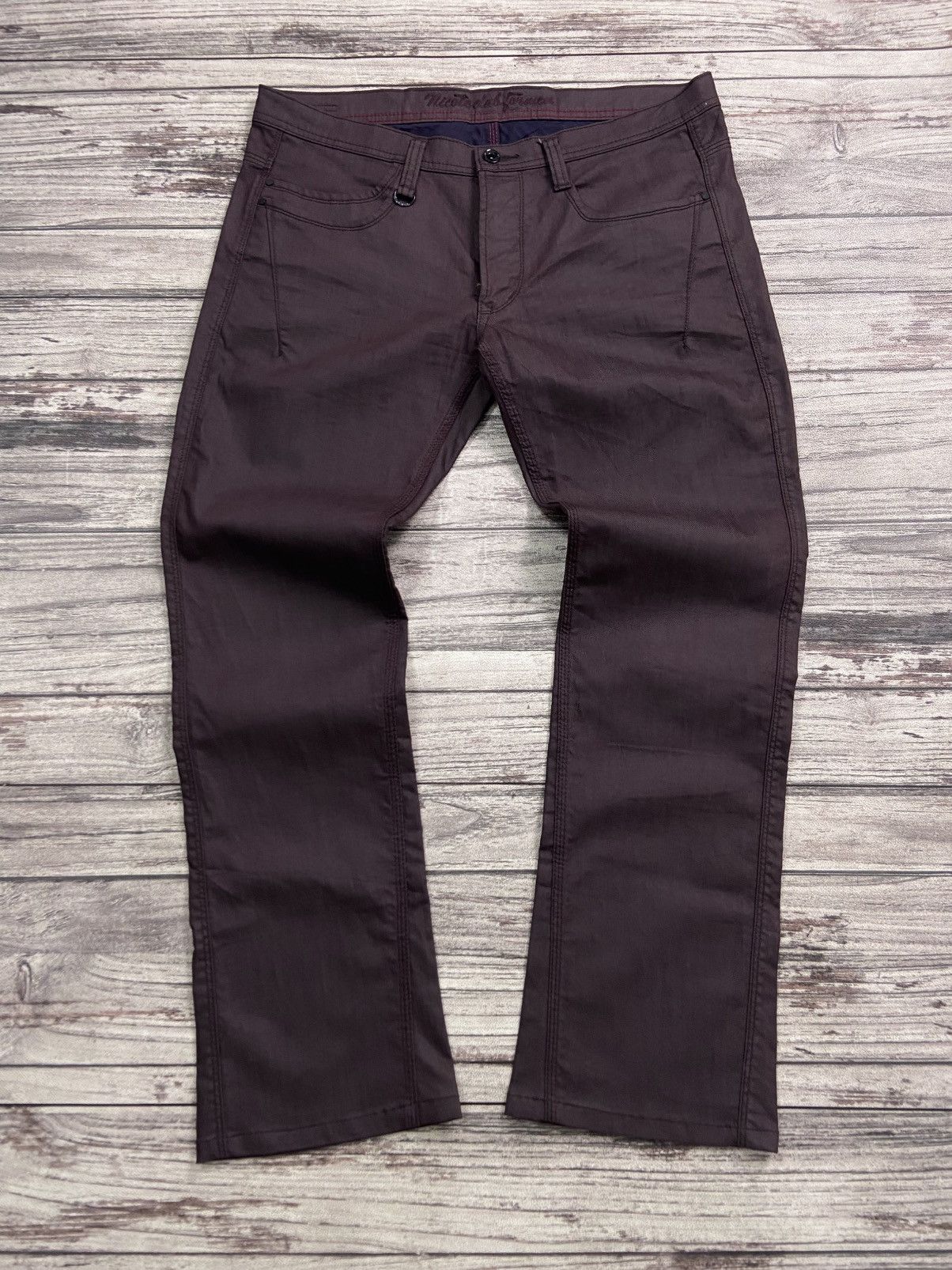 If Six Was Nine × Le Grande Bleu (L.G.B.) × Nicole Club 2000s NCFM Punk Goth Waxed Flare Pants Burgundy Avant Garde Size US 36 / EU 52 - 1 Thumbnail