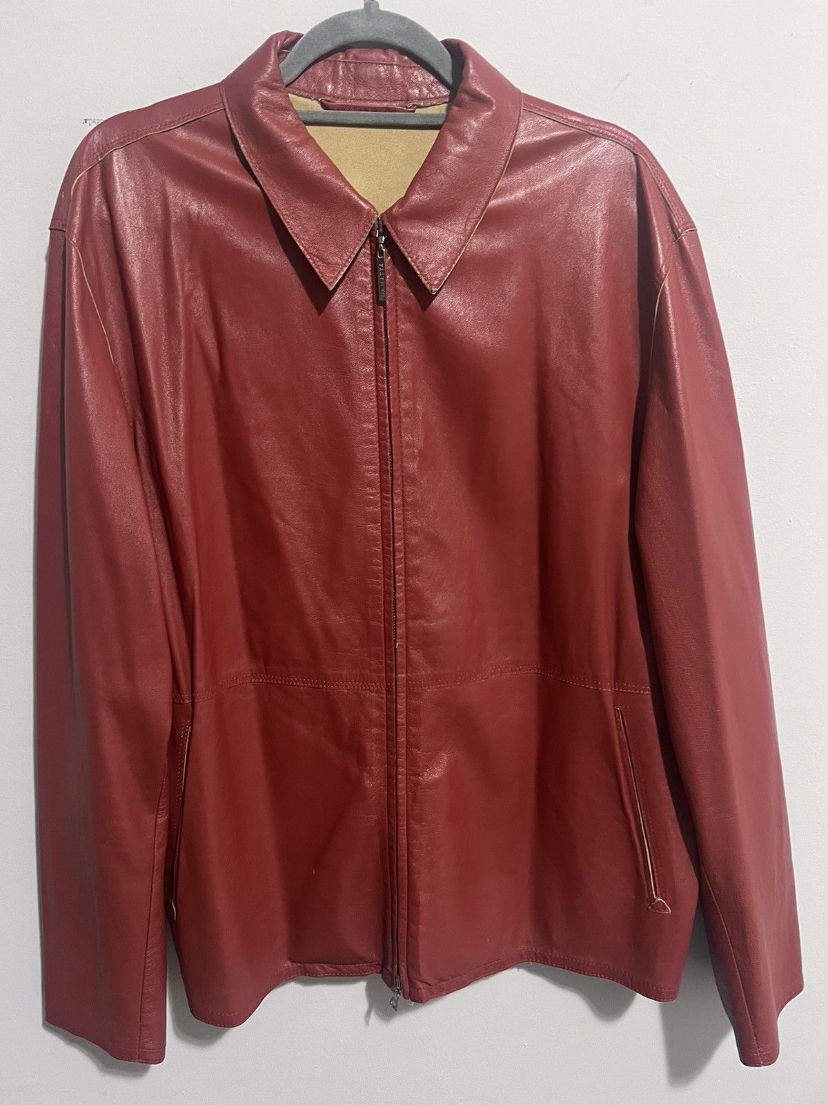 Vintage Vintage La Matta Double Zip Red Leather Jacket Size US M / EU 48-50 / 2 - 1 Thumbnail