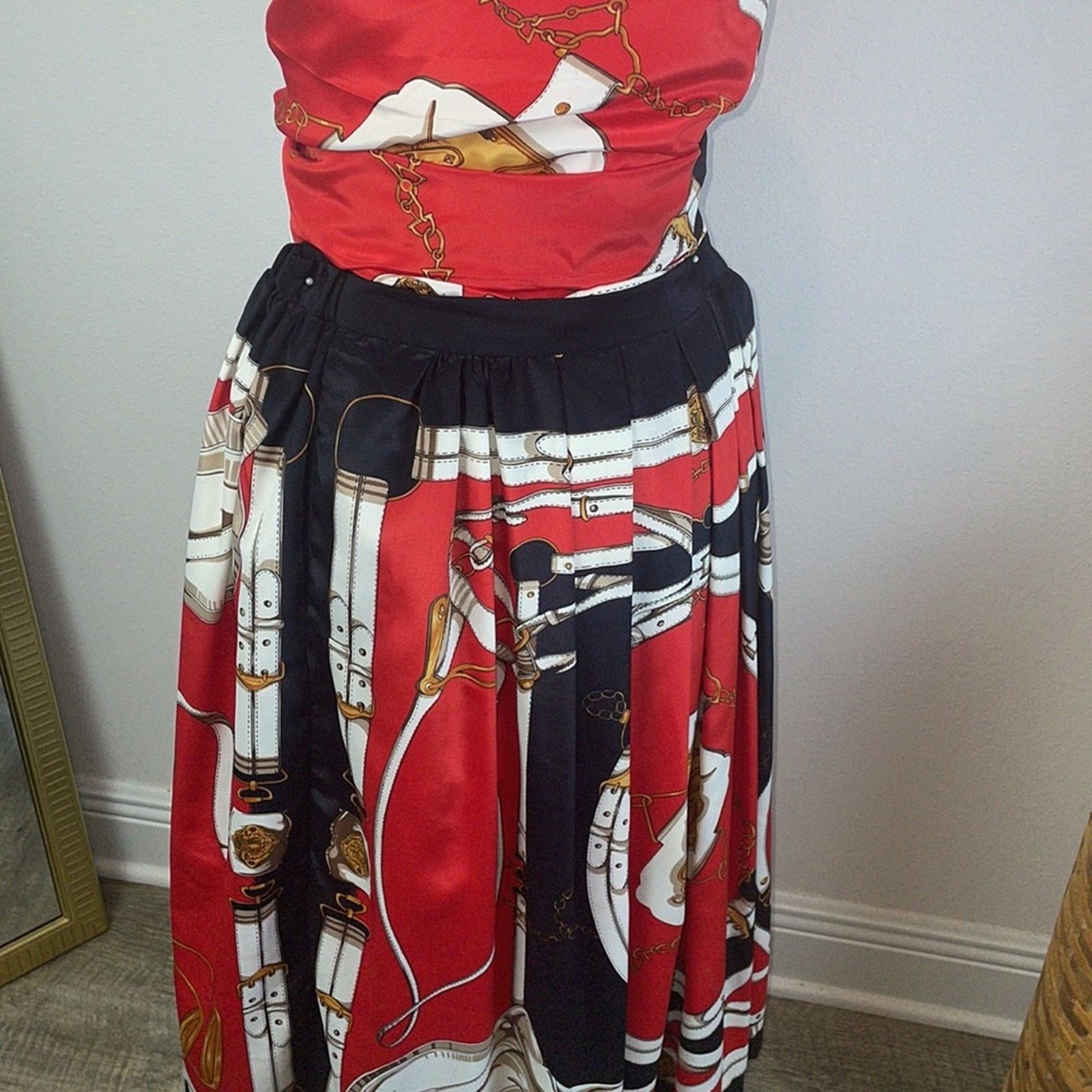 Other Vintage Anthony Sicari Equestrian Scarf Matching Skirt Set Size 32" / US 10 / IT 46 - 2 Thumbnail