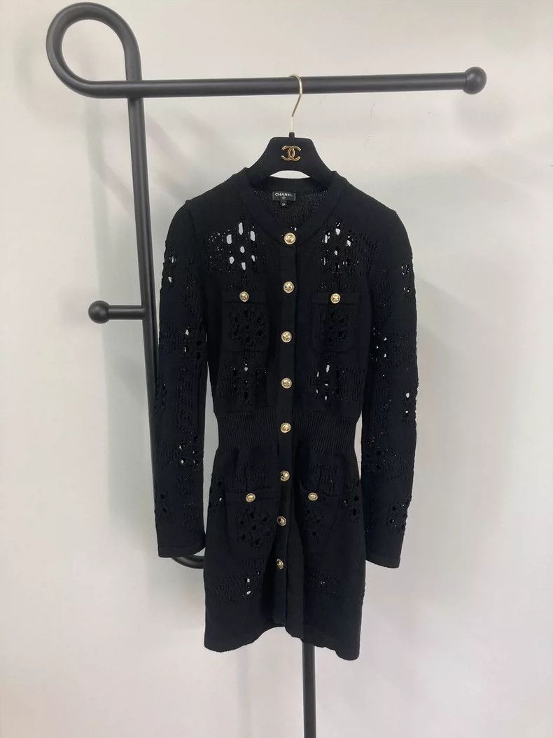 Chanel Black hollow knitted dress