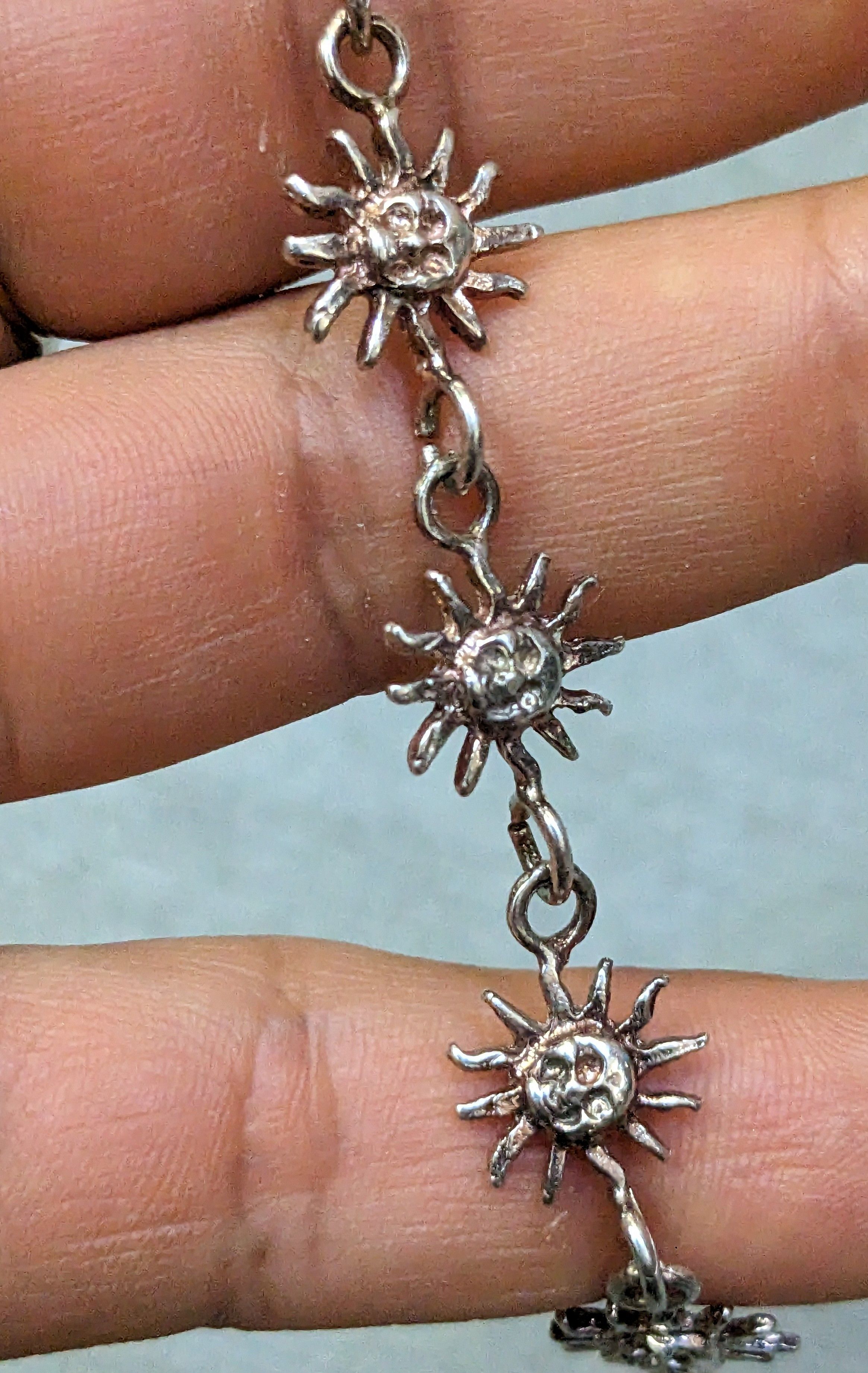 Jewelry Vintage Sterling Silver Bracelet Sun Link Chain 7.25" Size ONE SIZE - 12 Thumbnail