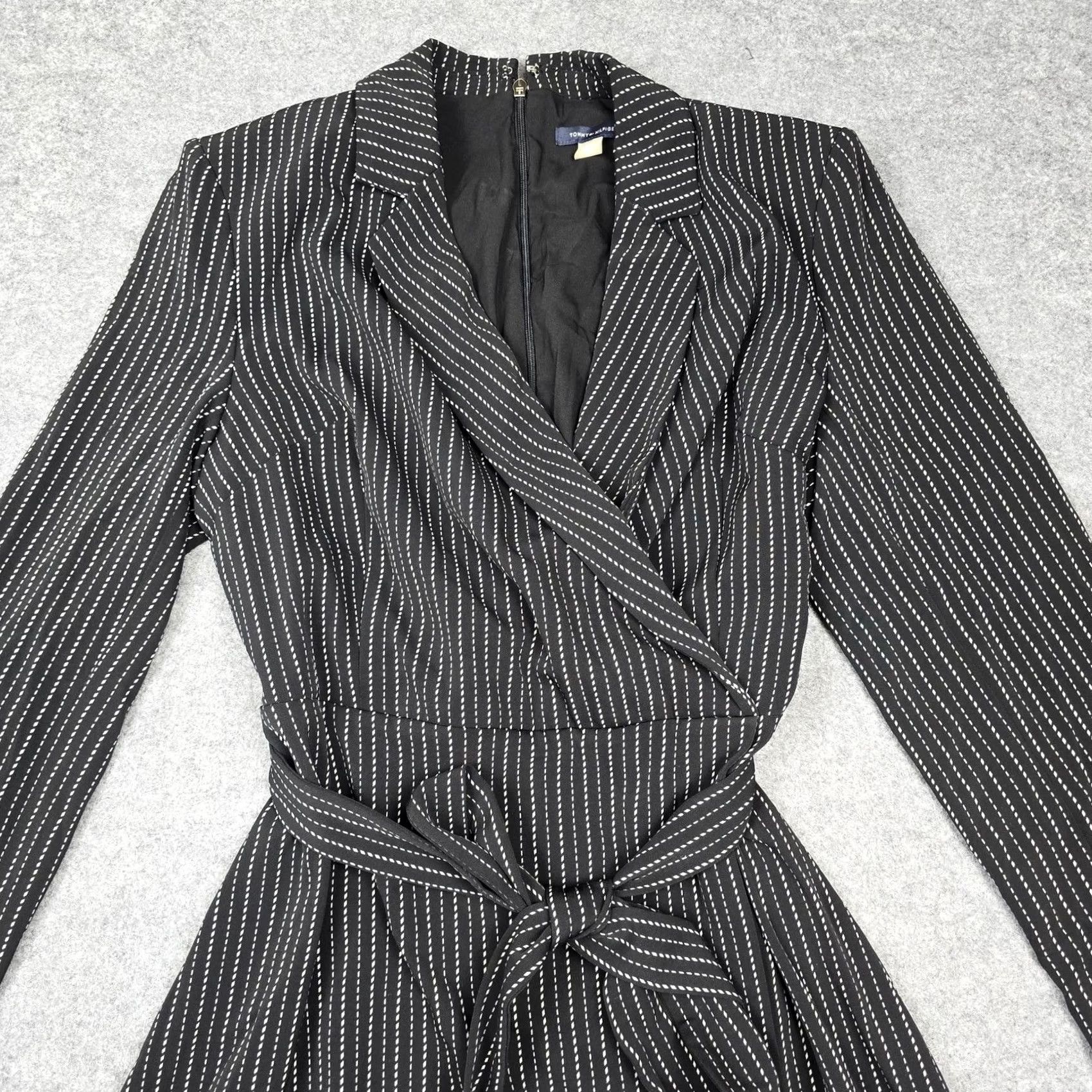 Tommy Hilfiger Tommy Hilfiger Dress Womens Black Stripe Wrap Sheath Belted Long Sleeve Work 10 Size L / US 10 / IT 46 - 2 Thumbnail
