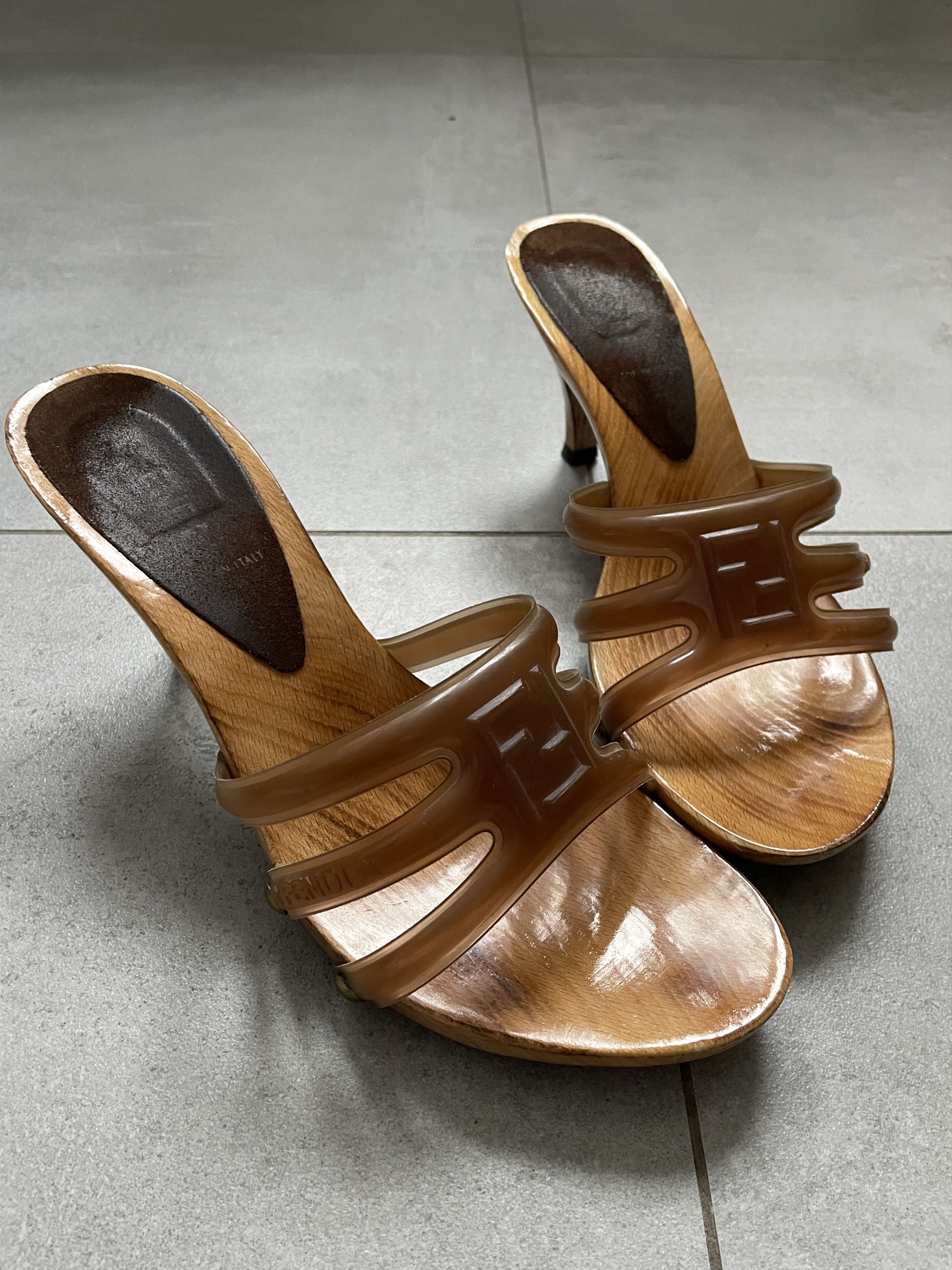 Fendi VINTAGE FENDI WOODEN MONOGRAM HEEL SANDALS Size US 9 / IT 39 - 1 Thumbnail