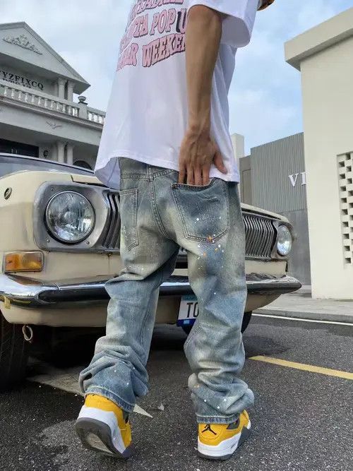VIBE Street Splash Inked Washed Old Ripped Baggy Jeans Size US 32 / EU 48 - 4 Thumbnail