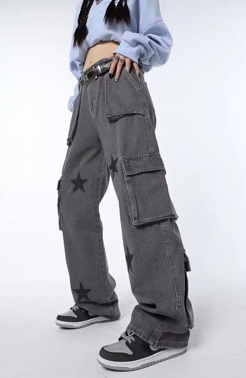 image of Vintage Grey High Waist Women Jeans Straight Baggy Denim (Size 26)