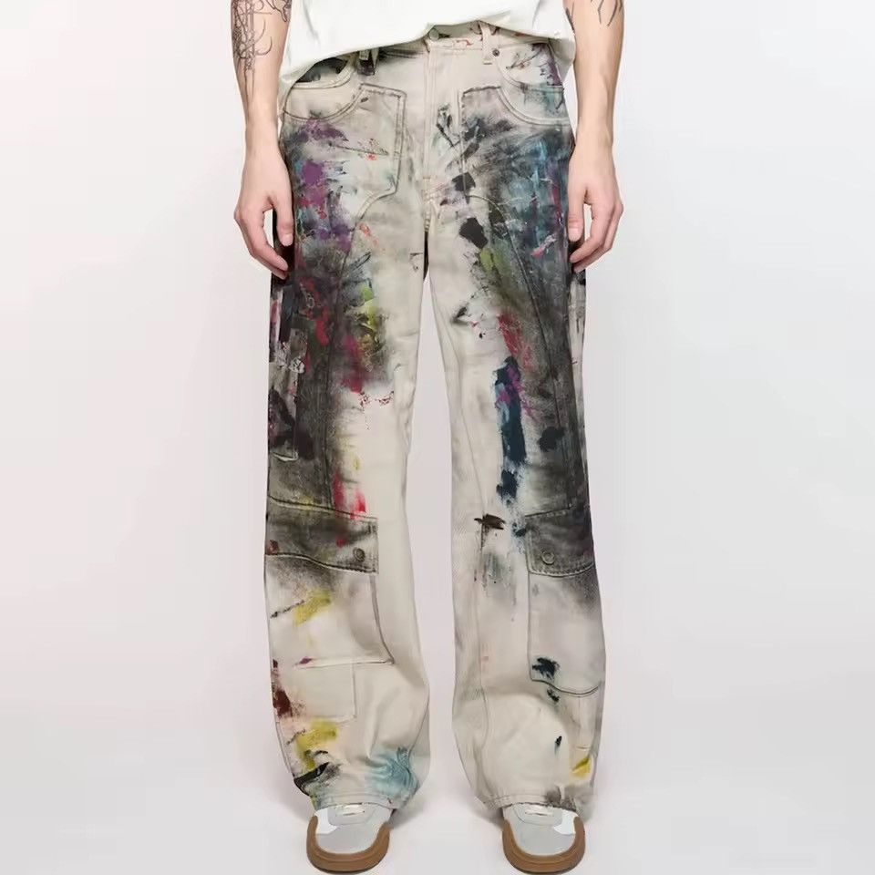 Jean Streetwear Washed 3D Printed Graffiti Baggy Straight Jeans Size US 30 / EU 46 - 2 Thumbnail
