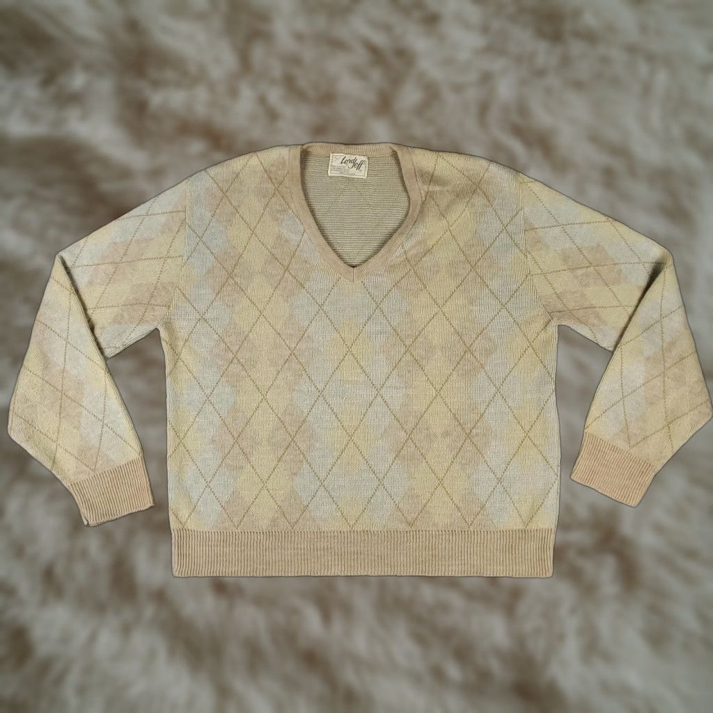 Vintage VINTAGE Lord Jeff Sweater Pullover Men's XL Beige Argyle Wool 90s Knit Gift Ideas Size US XL / EU 56 / 4 - 1 Thumbnail