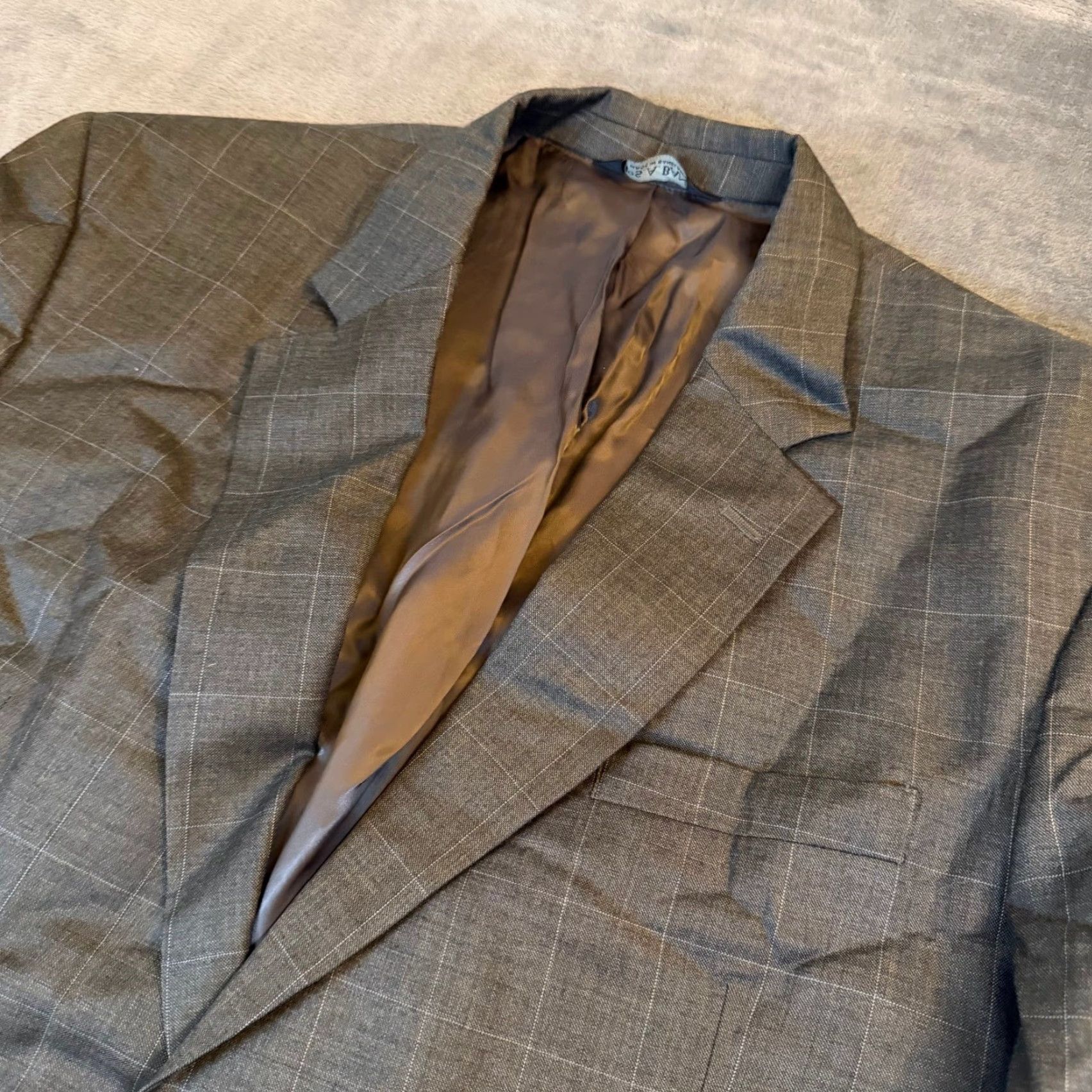 Jos. A. Bank Jos. A. Bank Grey Windowpane Two Button Blazer Sport Coat Wool Mens 46L Size 46R - 4 Thumbnail