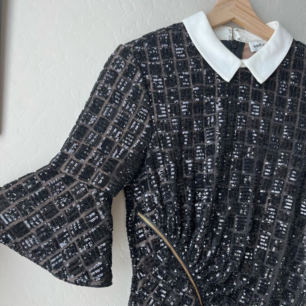 Self-Portrait Self Portrait Black Sequined White Collared Flare Hem Mini D Size S / US 4 / IT 40 - 6 Thumbnail