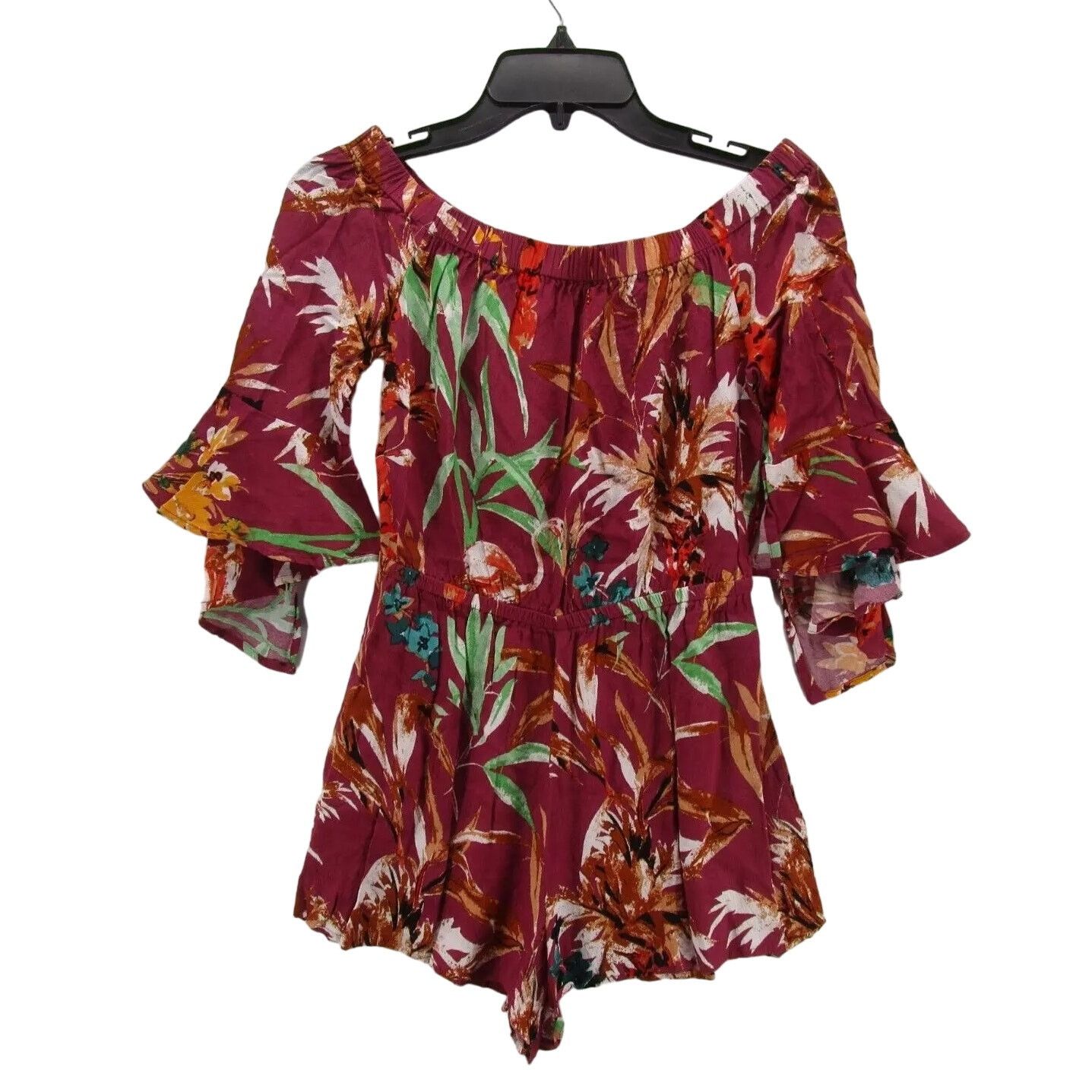 Express EXPRESS Tropical Floral Off The Shoulder Romper Size 28" / US 6 / IT 42 - 2 Thumbnail