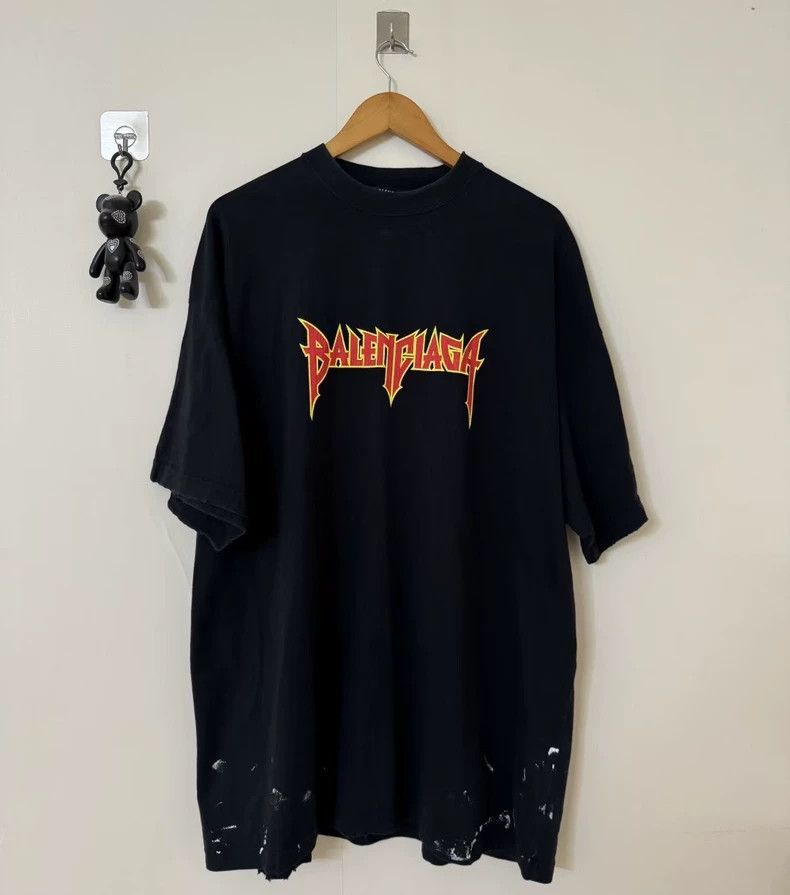 Balenciaga Balenciaga Black flame letter splash ink short sleeve Size US L / EU 52-54 / 3 - 1 Thumbnail