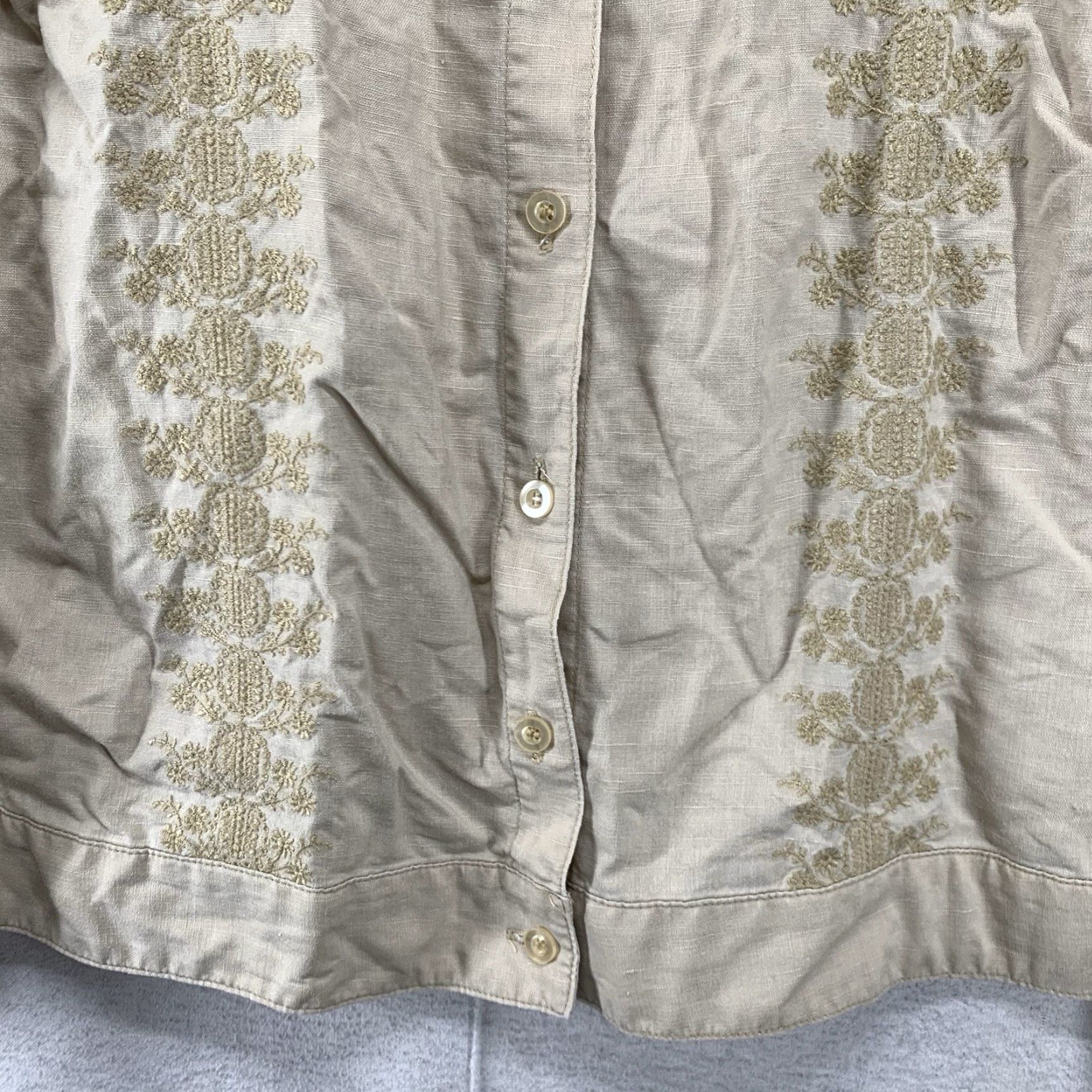 Evan Picone VINTAGE Women's Linen Blend Button-Up Shirt 1X Beige Embroidered All Seasons Bohemian Evan Picone Size XL / US 12-14 / IT 48-50 - 6 Thumbnail