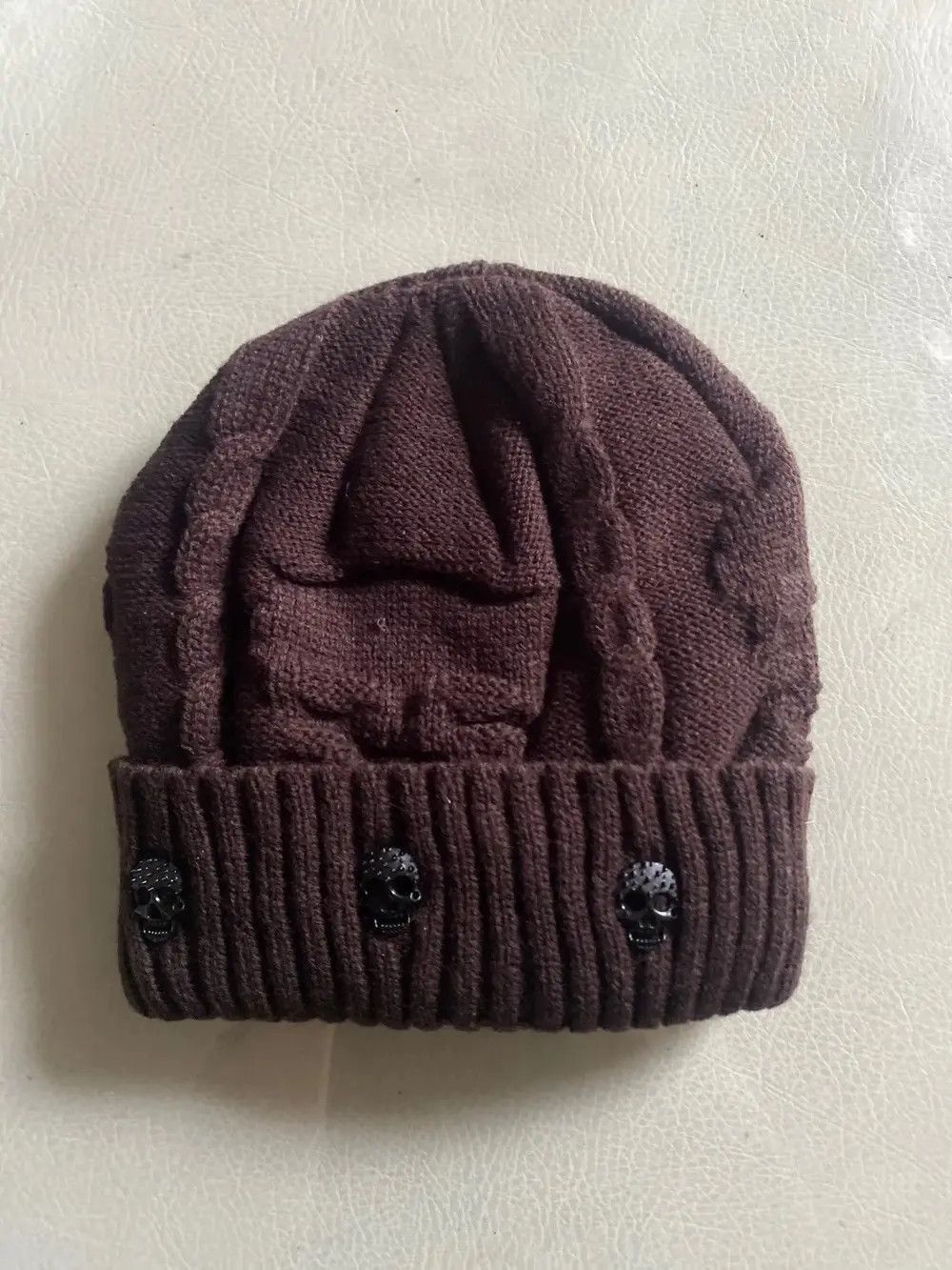 Japanese Brand Brown Color Knitted Skull Bennie Hat Size ONE SIZE - 5 Thumbnail