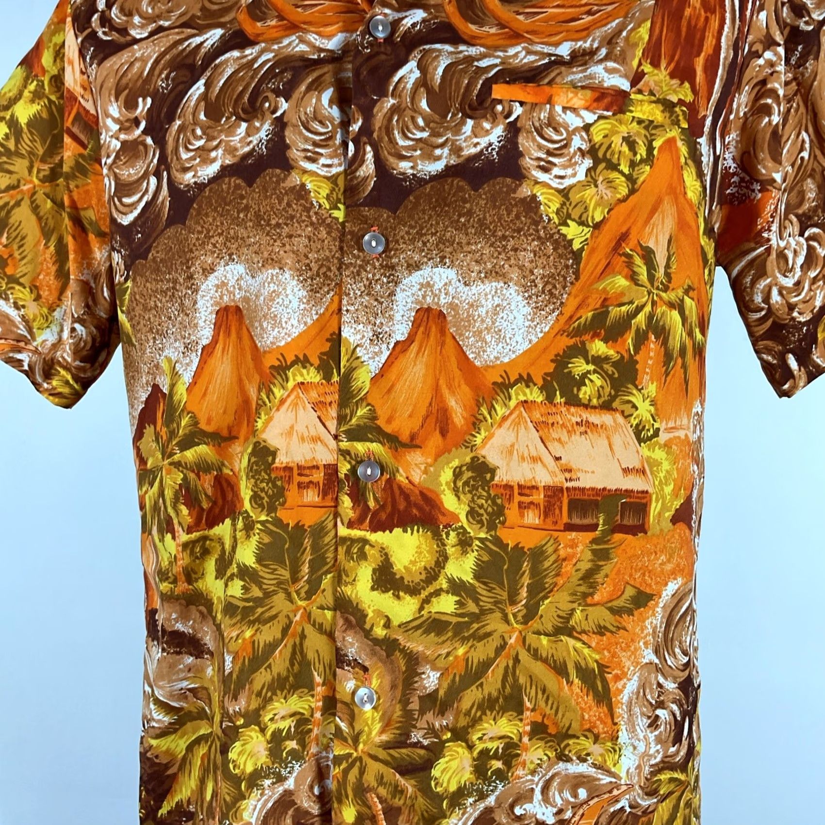 ALOHAS VTG 70s Kolekole Short Sleeve Aloha Hawaiian Burnt orange M Shirt Mens Size US 31 - 3 Thumbnail