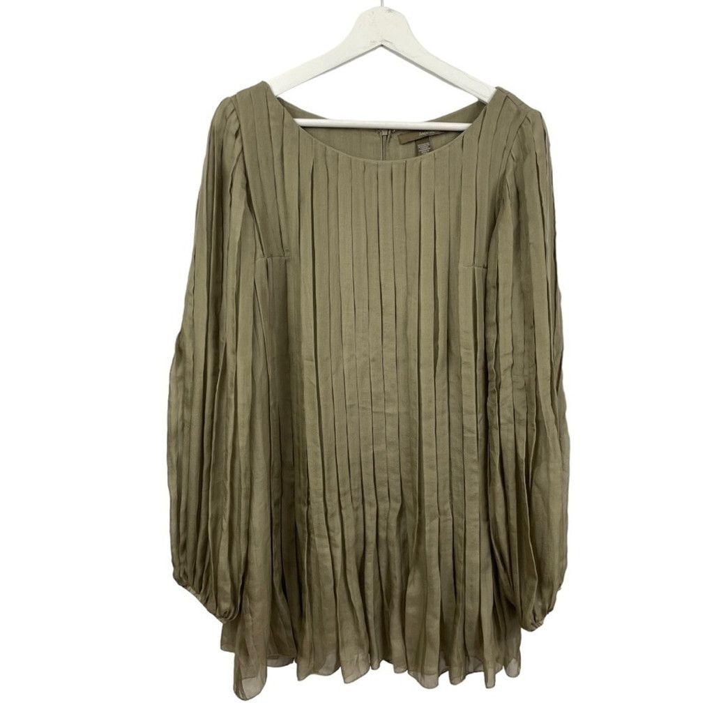 Other ANDY The-Ahn 100% Silk Pleated Olive Tunic Size 10 Size L / US 10 / IT 46 - 2 Thumbnail