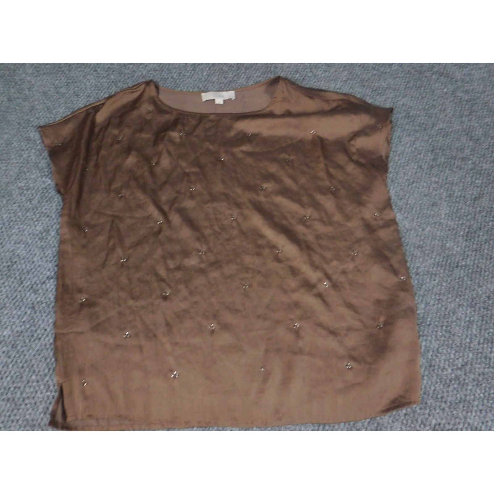 Ann Taylor Loft Shirt Womens M Brown Pullover Sleeveless Collared Button Blouse Casual Polyester Down Regular Modern Basic Ann Taylor Loft Size M / US 6-8 / IT 42-44 - 2 Thumbnail