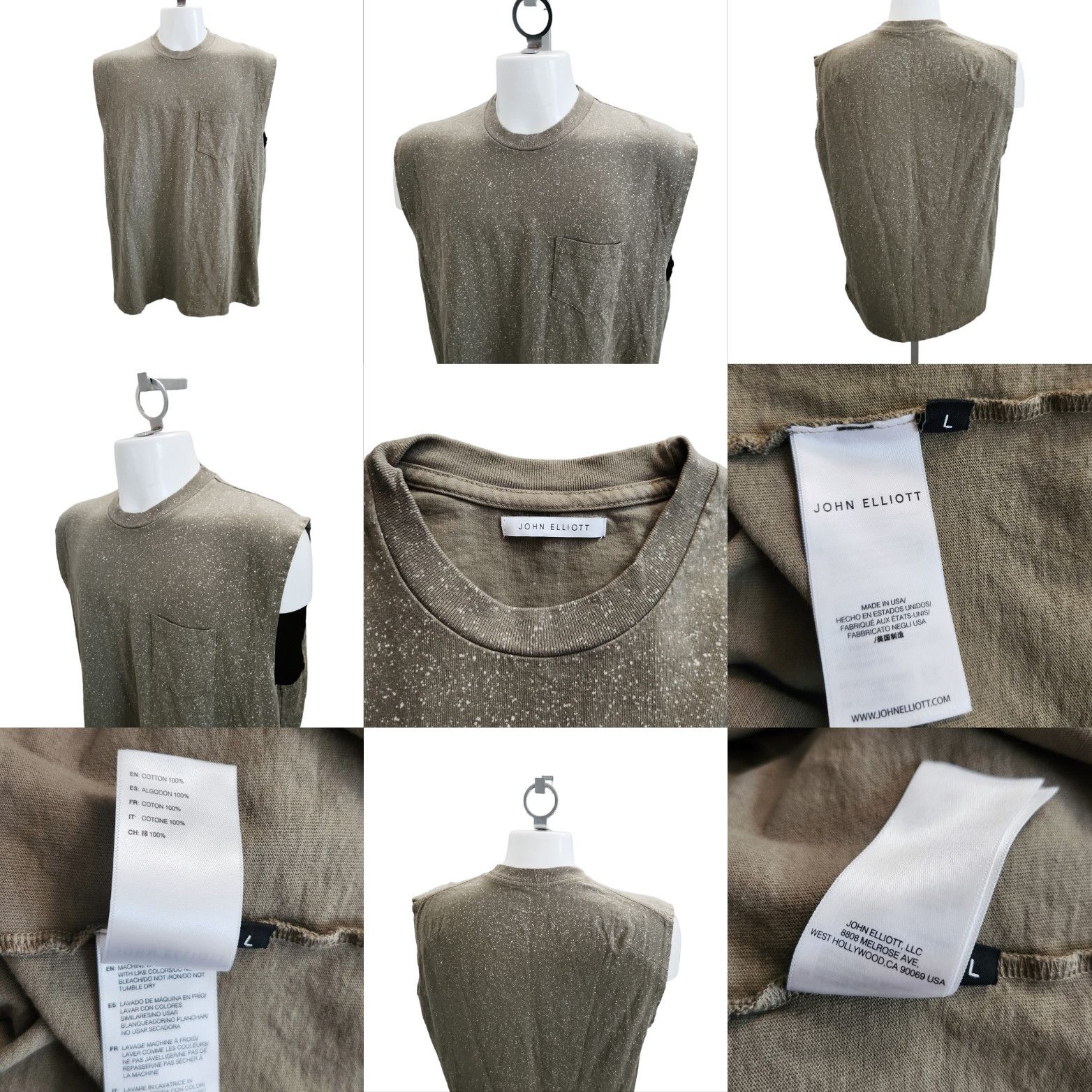 Designer John Elliott Salt Wash Rodeo Pocket Sleeveless Tee Olive L Size US L / EU 52-54 / 3 - 17 Thumbnail