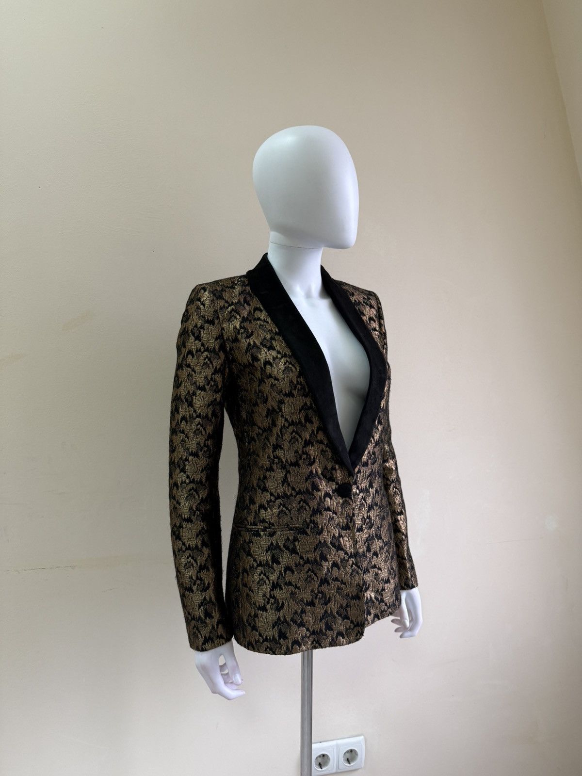 Sezane Sezane Womens Black Gold Jacquard Blazer Jacket Size 36 Size XS / US 0-2 / IT 36-38 - 3 Thumbnail