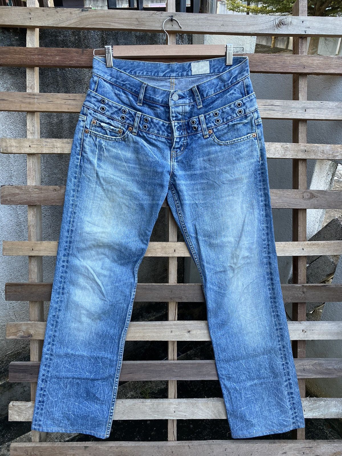 Japanese Brand Sick Crazy 🔥 Vintage Y2K Ant gauge Double Waisted Jeans Size US 33 - 4 Thumbnail