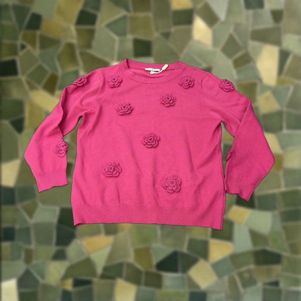 Vintage Vila Milano Sweater Womens Small Pink Hibiscus 3D Floral Rose Applique Knit Crochet Crew Neck Long Sleeve Shirt Women Pink Floral 3D Size S / US 4 / IT 40 - 1 Thumbnail