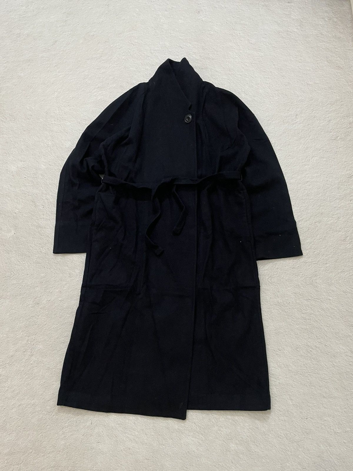Maison Margiela 2000s Japan Lemaire Black Wool Wrap Coat Belted Overcoat y2k Size US XXL / EU 58 / 5 - 1 Thumbnail