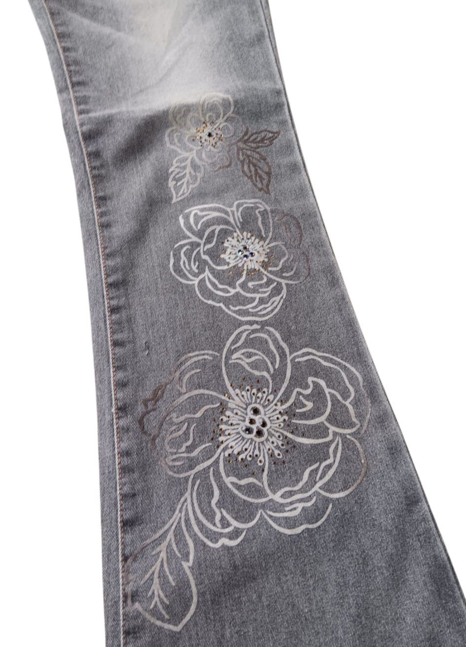 Designer G. Jon flower tattoo flare jeans Size US 28 / EU 44 - 3 Thumbnail
