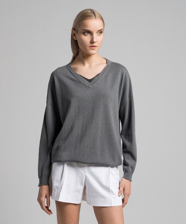 Brunello Cucinelli o1y0825 Cashmere Blend Sweater in Dark Gray Size XL / US 12-14 / IT 48-50 - 3 Thumbnail