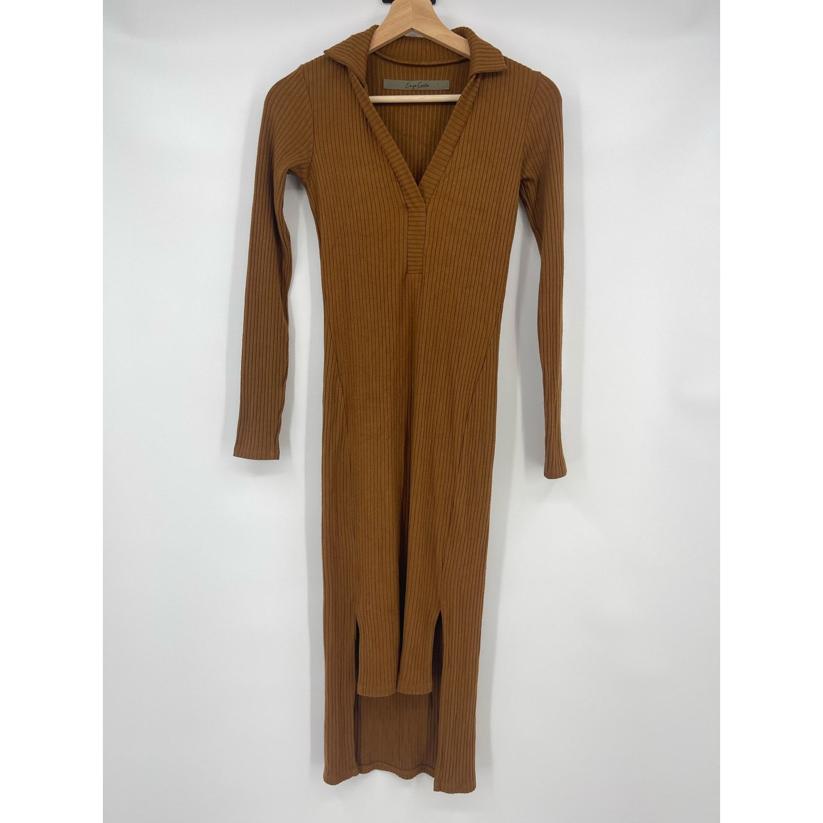 Enza Costa Enza Costa | Rib Long Sleeve Step Hem Dress Cognac S Size S / US 4 / IT 40 - 2 Thumbnail