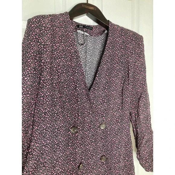 Zara Zara double breasted floral ditsy long sleeve romper Size L / US 10 / IT 46 - 8 Thumbnail