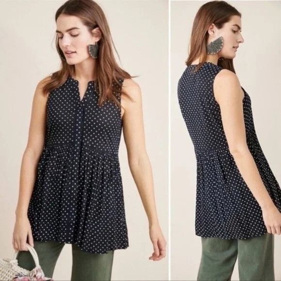 Anthropologie Anthropologie M Blue White Polka Dot Tunic Top Sleeveless St Size M / US 6-8 / IT 42-44 - 1 Thumbnail