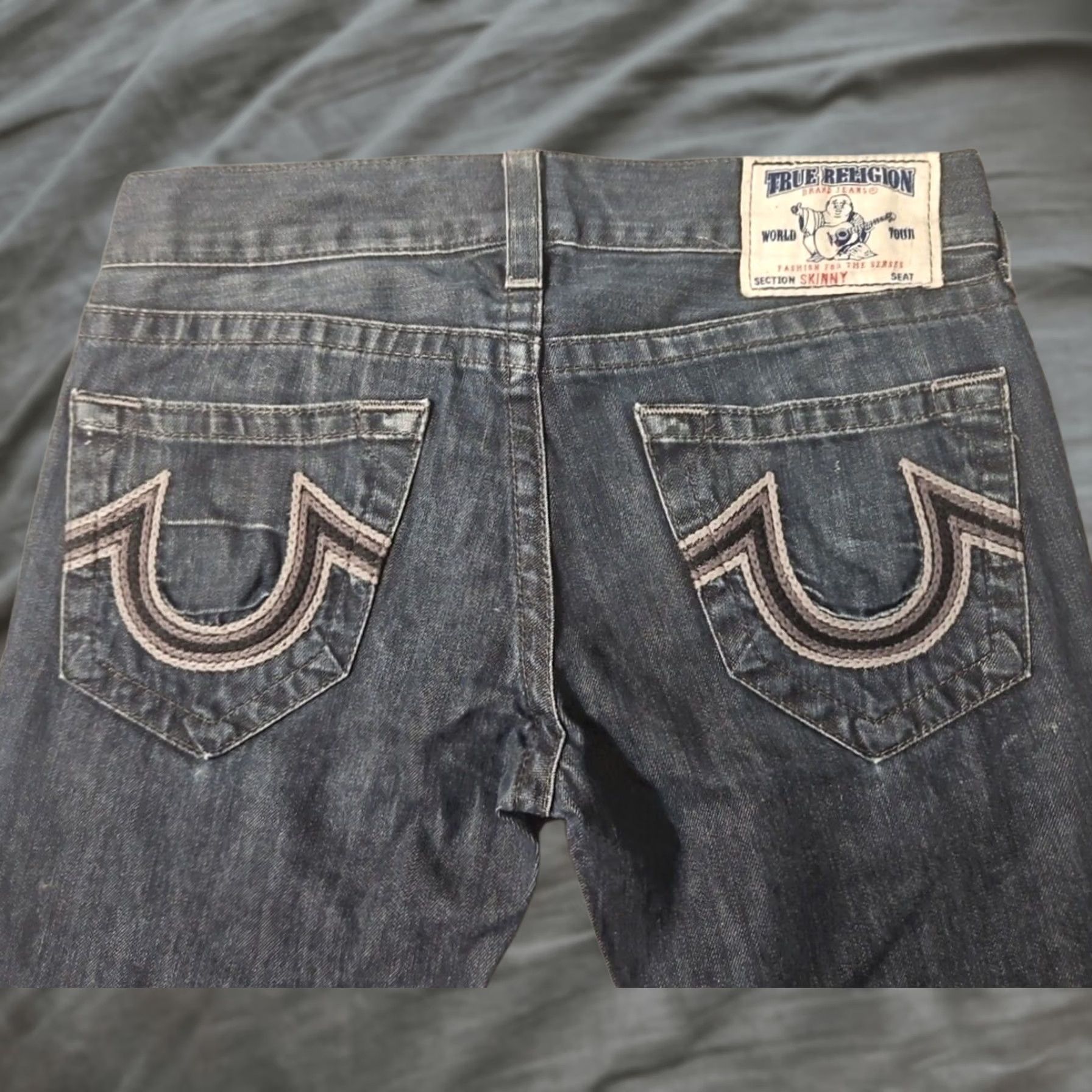 True Religion True Religion Jeans Mens Skinny Dark Wash Faded Distressed 32 x 33 Size US 34 / EU 50 - 1 Thumbnail